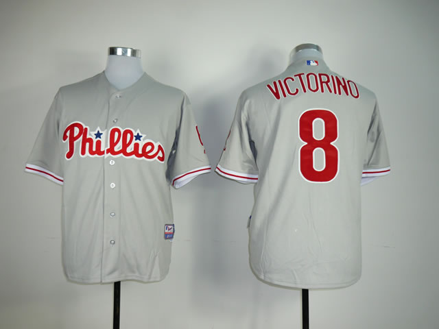 Men Philadelphia Phillies 8 Victorino Grey MLB Jerseys